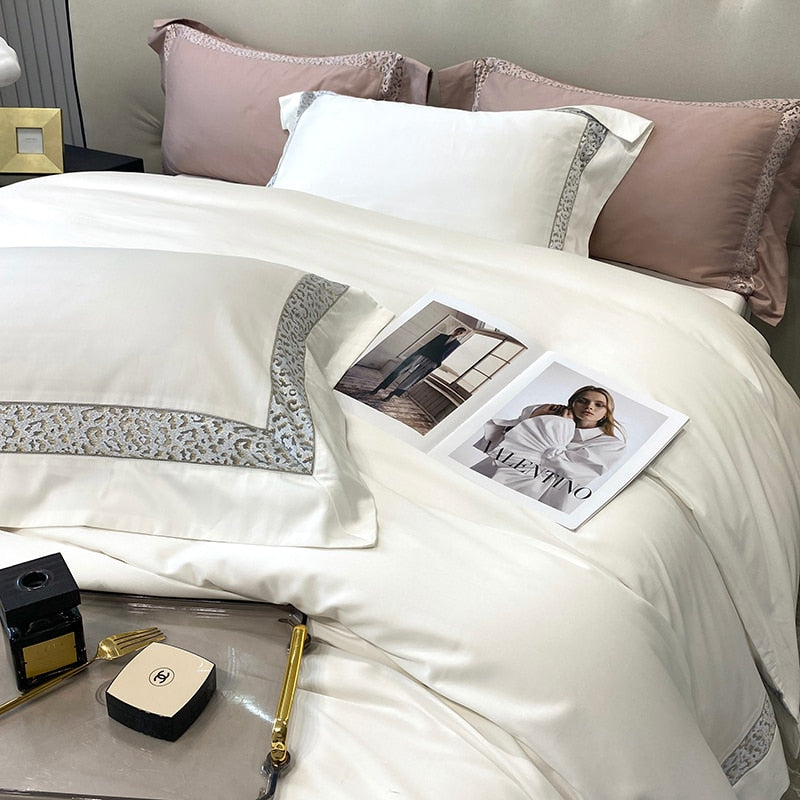 Luxury Leopard Print Edge Winter Autumn Duvet Cover Set, 1000TC Egyptian Cotton Bedding Set