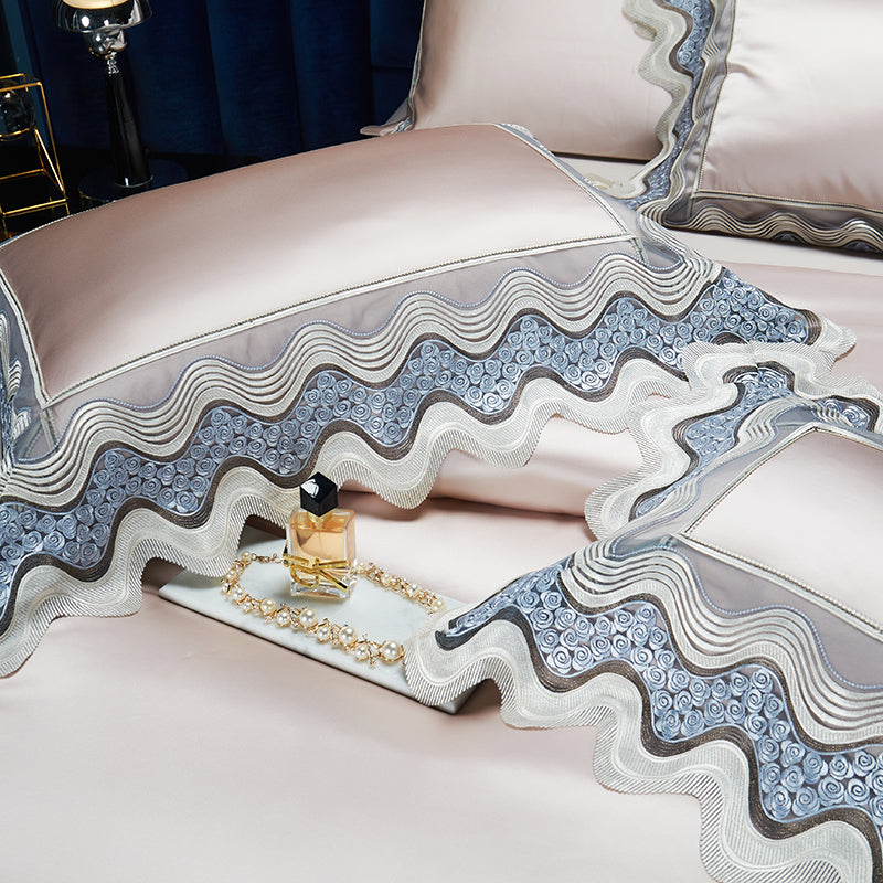 Luxury Red Wine Burgundy Satin Silk Lace Edge Duvet Cover Set, Egyptian Cotton 1200TC Bedding Set