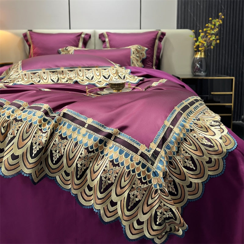 Luxury Orange Purple Europe Chic Soft Hotel Grade Duvet Cover, Egyptian Cotton 1200TC Bedding Set