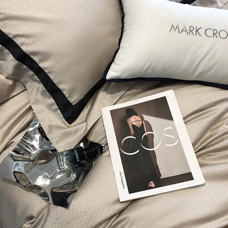 Nature Black White Brown Premium Silky Soft Patchwork Duvet Cover Set, 1000TC Egyptian Cotton Bedding Set