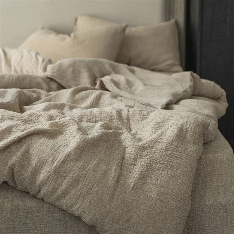 Grey Plain Color Super Soft Natural Duvet Cover Set, Cotton Linen 600TC Bedding Set