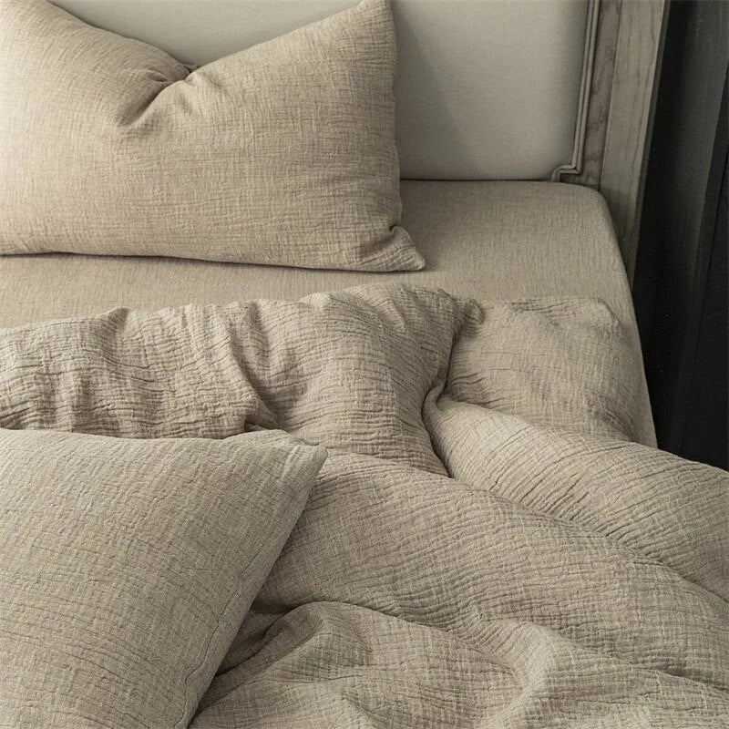 Grey Plain Color Super Soft Natural Duvet Cover Set, Cotton Linen 600TC Bedding Set
