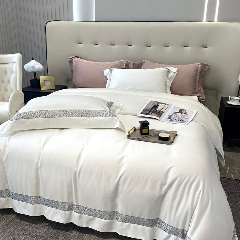 Luxury Leopard Print Edge Winter Autumn Duvet Cover Set, 1000TC Egyptian Cotton Bedding Set