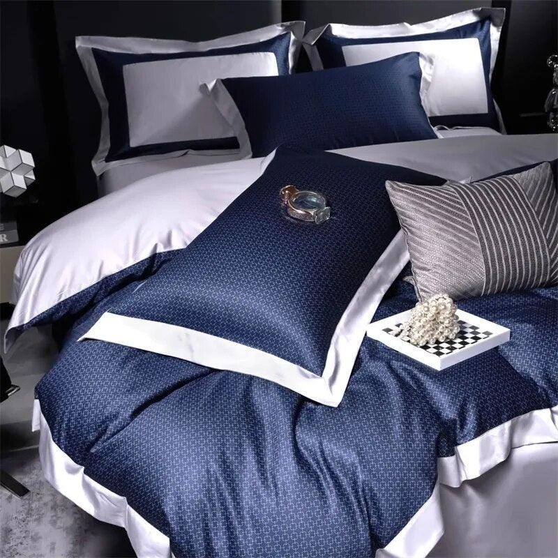 Luxury Grey Blue Europe Modern Patchwork Duvet Cover set, 1000TC Cotton Bedding Set