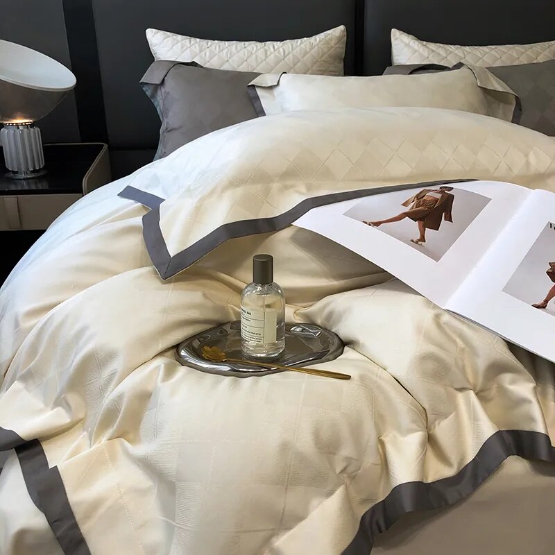 Pink Brown Luxury Jacquard European Silky Duvet Cover Set 1000TC Egyptian Cotton Bedding Set