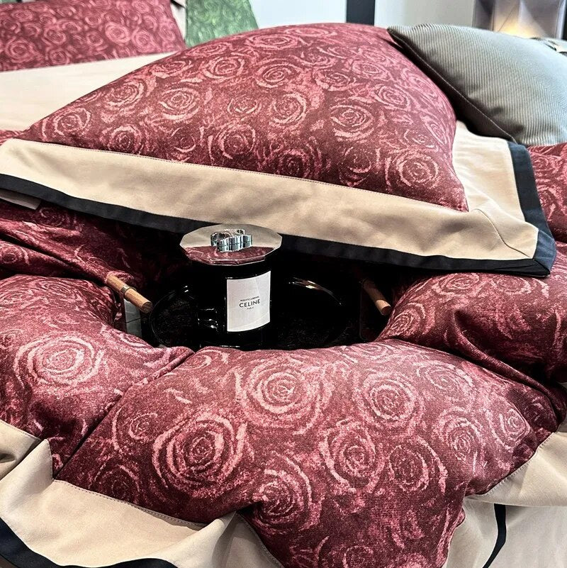American Blooming Floral Vintage Pastoral Duvet Cover Set, 1200TC Brushed Cotton Bedding Set