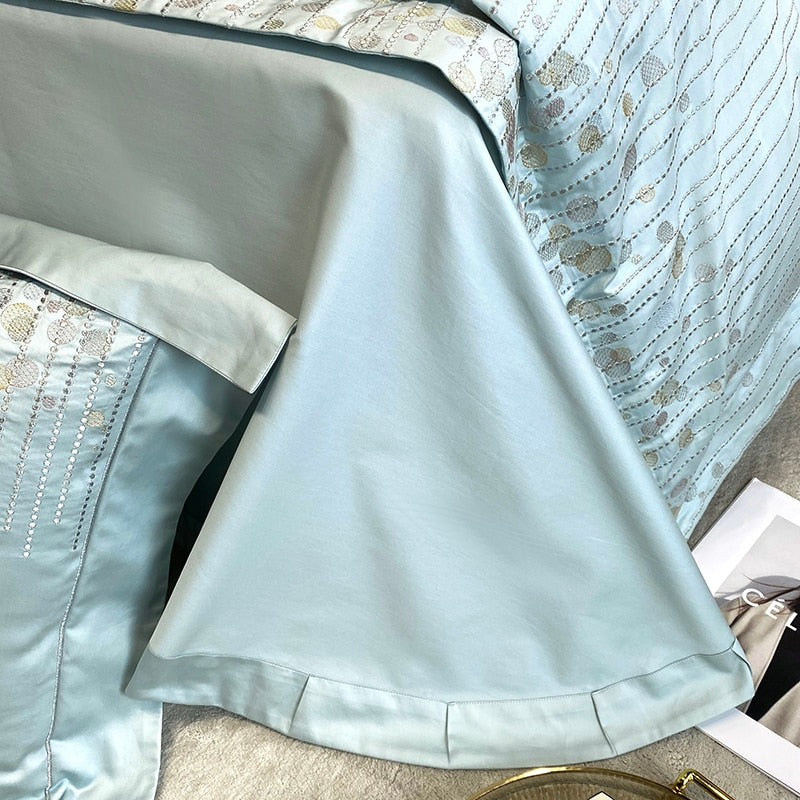 Luxury Blue Purple Chic Embroidery Duvet Cover Set, 1000TC Egyptian Cotton Bedding Set