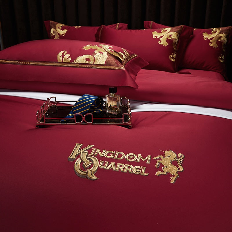 Black Gold Luxury Baroque Royal Embroidered Duvet Cover Set, 1000TC Egyptian Cotton Bedding Set