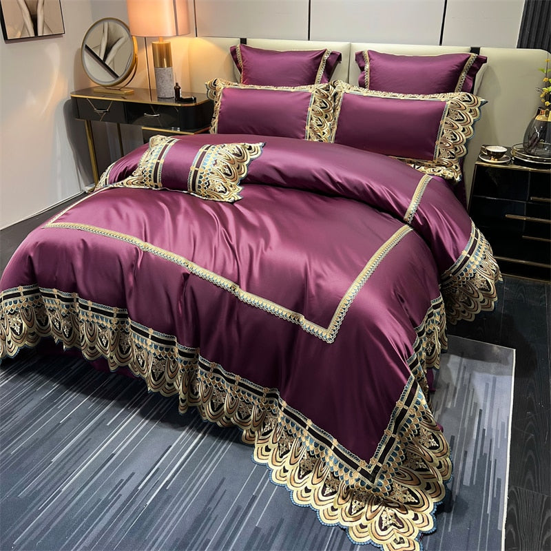 Luxury Orange Purple Europe Chic Soft Hotel Grade Duvet Cover, Egyptian Cotton 1200TC Bedding Set