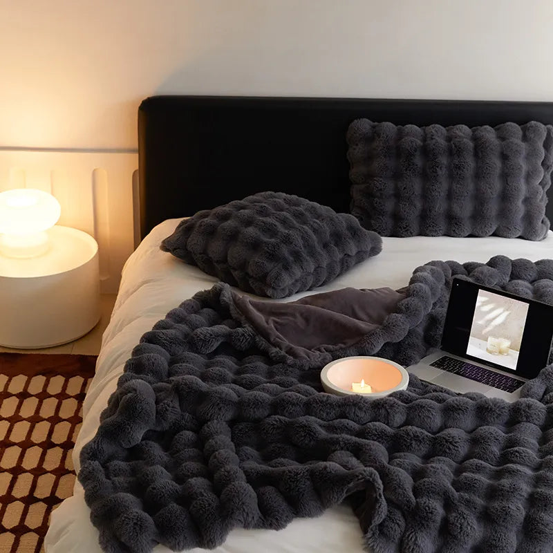 Beige Pink Blue Fur Blankets for Winter Luxury Warm Comfortable for Sofa
