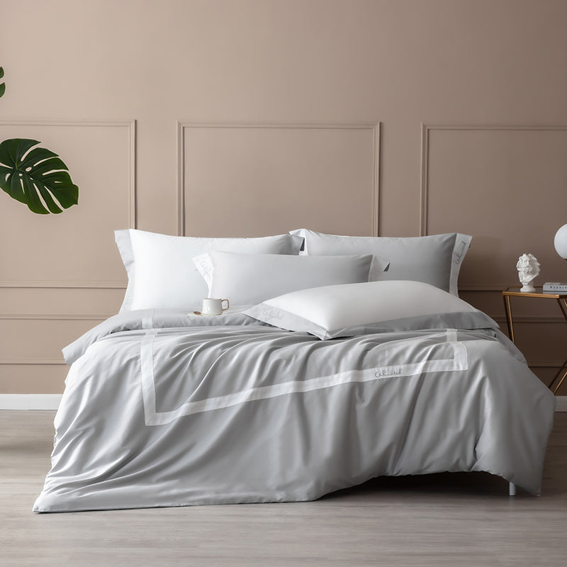 Luxury Blue White European Hotel Grade Duvet Cover Set, 600TC Egyptian Cotton Bedding Set