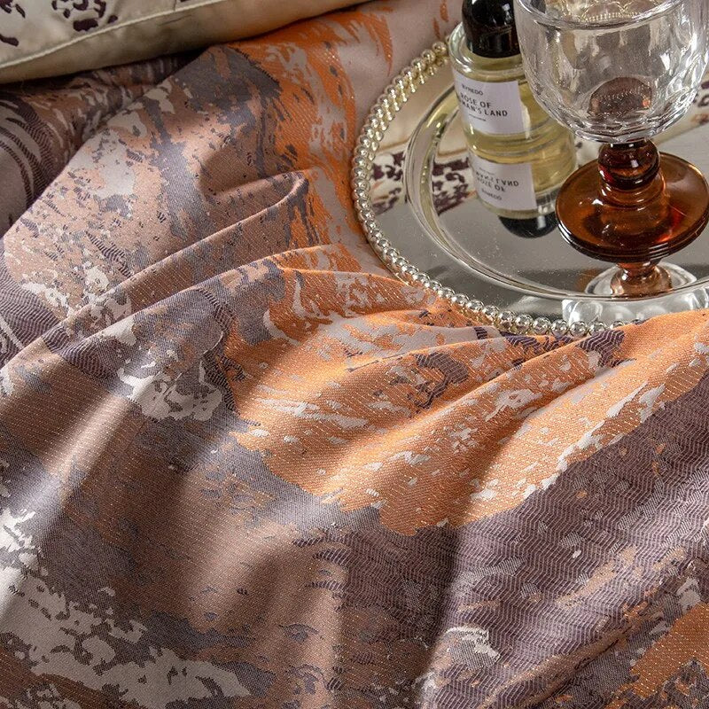 Grey Champagne Luxury Royal Art Leopard Patten Jacquard Duvet Cover Set, Satin 1500TC Egyptian Cotton Bedding Set