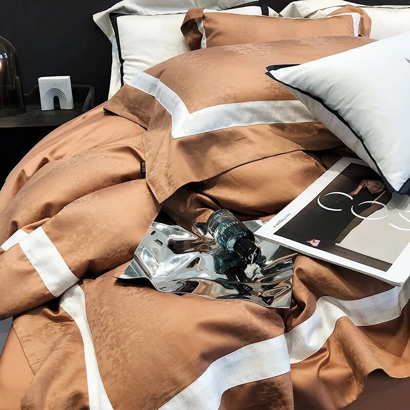 Nature Black White Brown Premium Silky Soft Patchwork Duvet Cover Set, 1000TC Egyptian Cotton Bedding Set