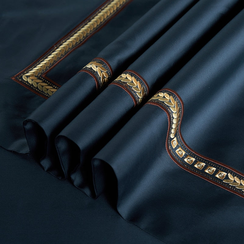 Black Gold Luxury Baroque Royal Embroidered Duvet Cover Set, 1000TC Egyptian Cotton Bedding Set