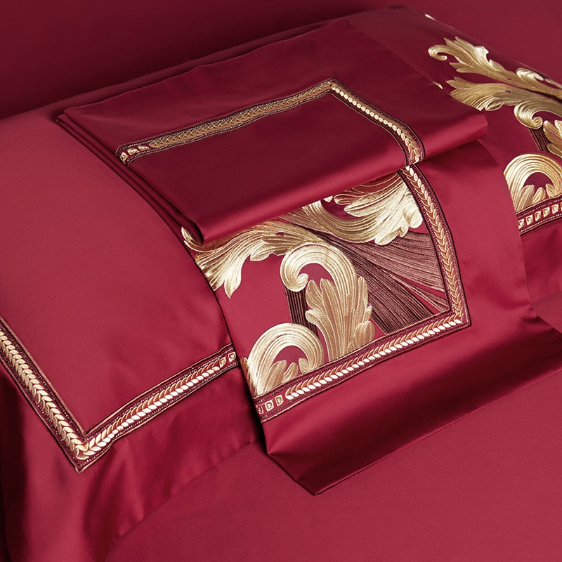 Black Gold Luxury Baroque Royal Embroidered Duvet Cover Set, 1000TC Egyptian Cotton Bedding Set