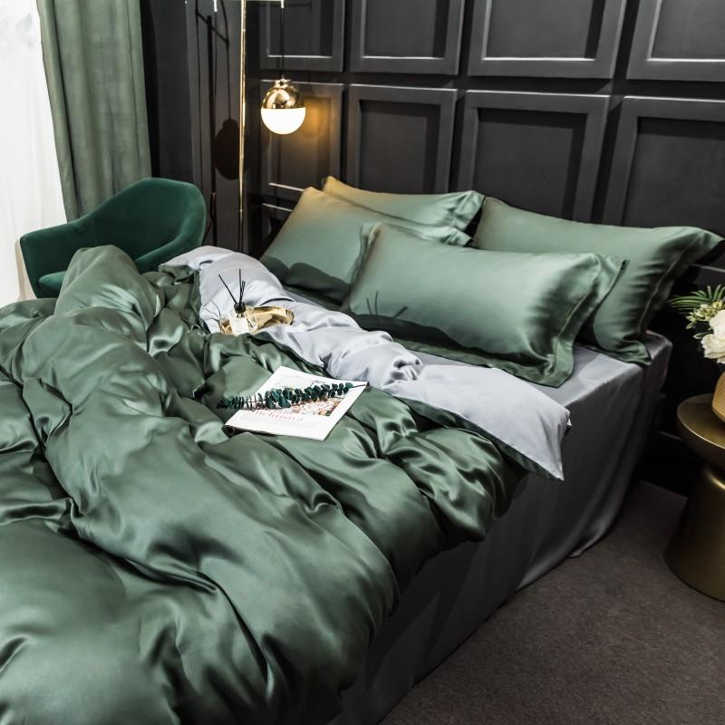 Luxury Red Grey European Silk 100% Duvet Cover Bedding Set