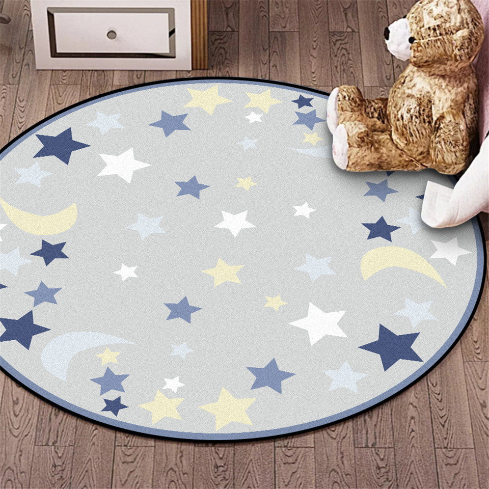 Children Star Moon Round Printed Velvet Non Slip Rugs and Carpets
