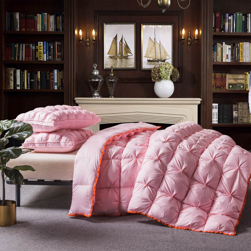 Sweet Pink Red Filling Goose Down Comforter Handwork, W1510 Cotton 100%, Twin/Full/Queen/King