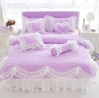 Thumbnail for Pink Blue Purple Thick Lace Princess Girls Duvet Cover Set 100% Cotton Bedding Set