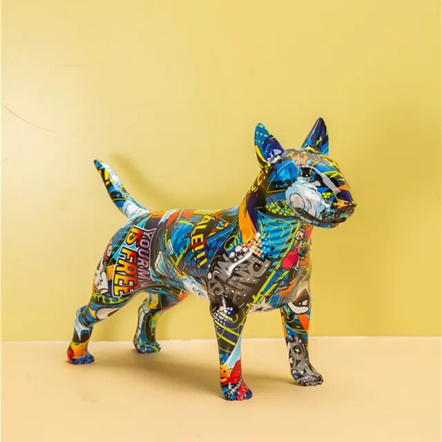 Graffiti Bullterrier Painted Sculptures and Statues Office Decor Resin Crafts