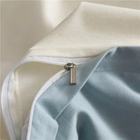 Thumbnail for White Blue Premium Brushed Cotton Reversible Duvet Cover Zipper Bedding set