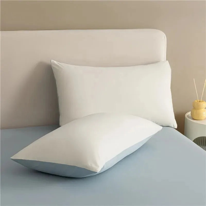 White Blue Premium Brushed Cotton Reversible Duvet Cover Zipper Bedding set