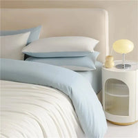 Thumbnail for White Blue Premium Brushed Cotton Reversible Duvet Cover Zipper Bedding set