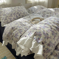 Thumbnail for Purple Vintage 100% Cotton Flower Korean Princess Duvet Cover Bedding Set
