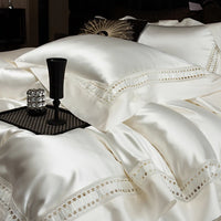 Thumbnail for Modern White 1000TC Egyptian Cotton Bedding Set Ensemble with Lace Details