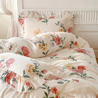 Thumbnail for French Vintage Flowers Print Lace Ruffles 100% Cotton Bedding Set