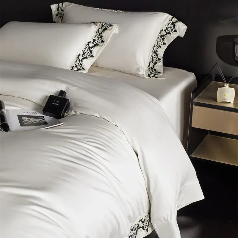 Black White Baroque 1200TC Lyocell Cotton Luxury Embroidery Duvet Cover Bedding Set