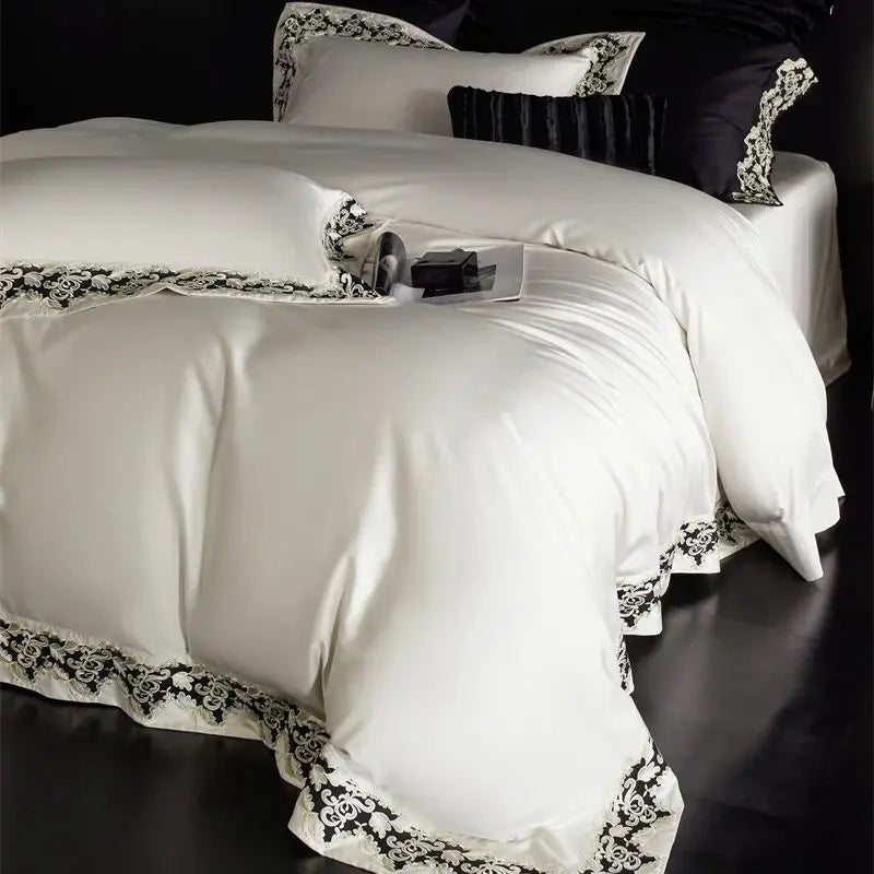 Black White Baroque 1200TC Lyocell Cotton Luxury Embroidery Duvet Cover Bedding Set