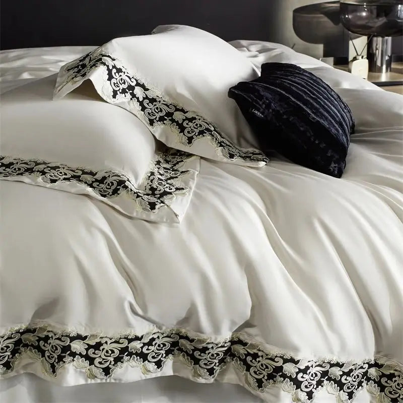 Black White Baroque 1200TC Lyocell Cotton Luxury Embroidery Duvet Cover Bedding Set