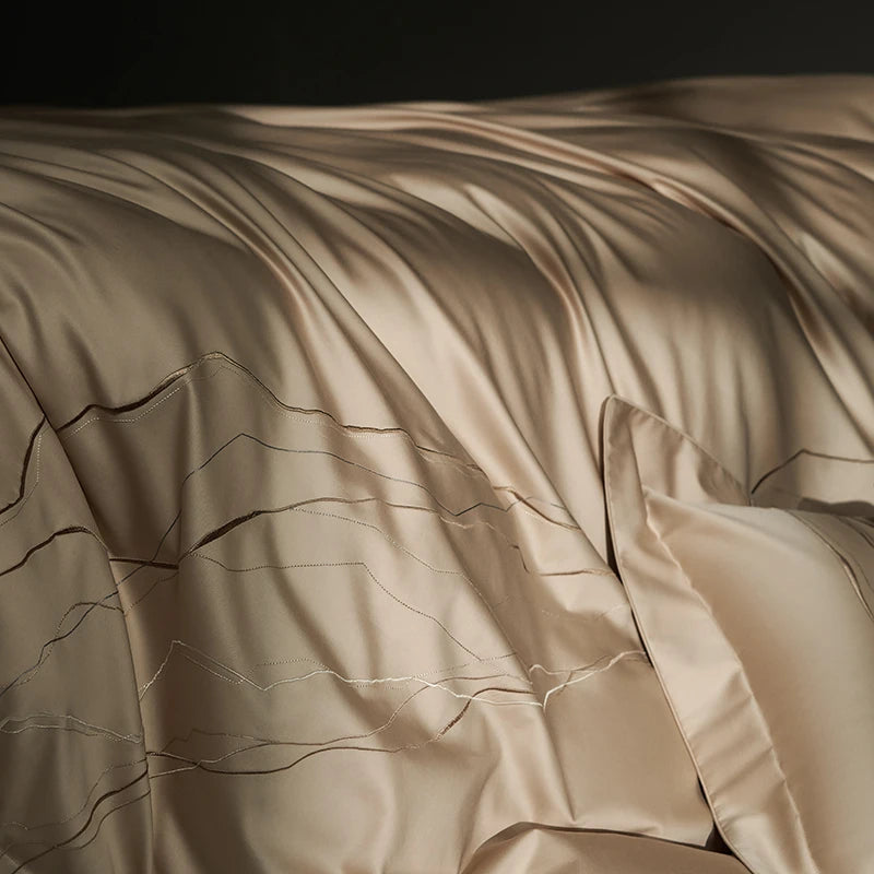 Luxury Gold European Embroidery Duvet Cover, 1400TC Satin Egyptian Cotton Bedding Set