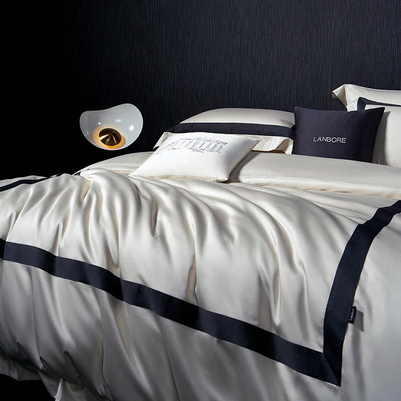 Luxury Black White Pima Cotton 1600TC Silky Hotel Quality Bedding Set