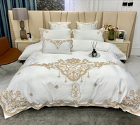 Thumbnail for Red White Gold Embroidered Duvet Cover Set European Linen Lace Soft Satin Silk Bedding Set