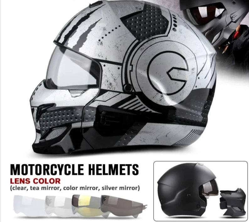 Retro Black Silver Motorcycle Helmets Moto Sport