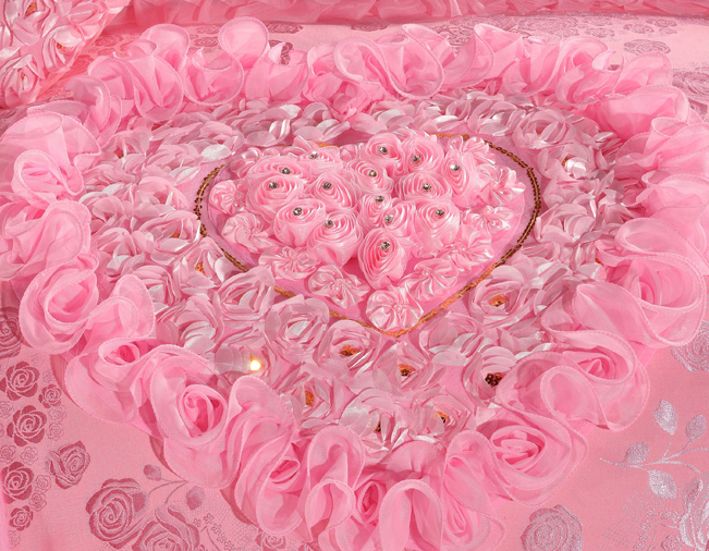 Pink Lace Princess Wedding Premium Duvet Cover Set, Silk Cotton Bedding Set