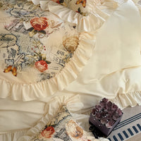 Thumbnail for Retro Rose Korean Lace Ruffles Duvet Cover Set, Microfiber Fabric Bedding Set