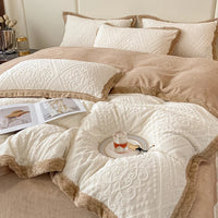 Thumbnail for Blue Cream Thickened Winter Warm Carved Velvet Bedding Set