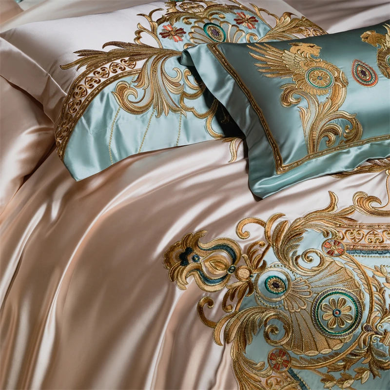 Royal European Palace Embroidery Duvet Cover, Egyptian Cotton 1200TC Bedding Set