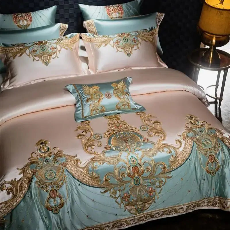 Royal European Palace Embroidery Duvet Cover, Egyptian Cotton 1200TC Bedding Set