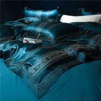 Thumbnail for European Peacock Blue Gray Luxury Jacquard Egyptian cotton 1000TC Bedding Set