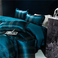 Thumbnail for European Peacock Blue Gray Luxury Jacquard Egyptian cotton 1000TC Bedding Set