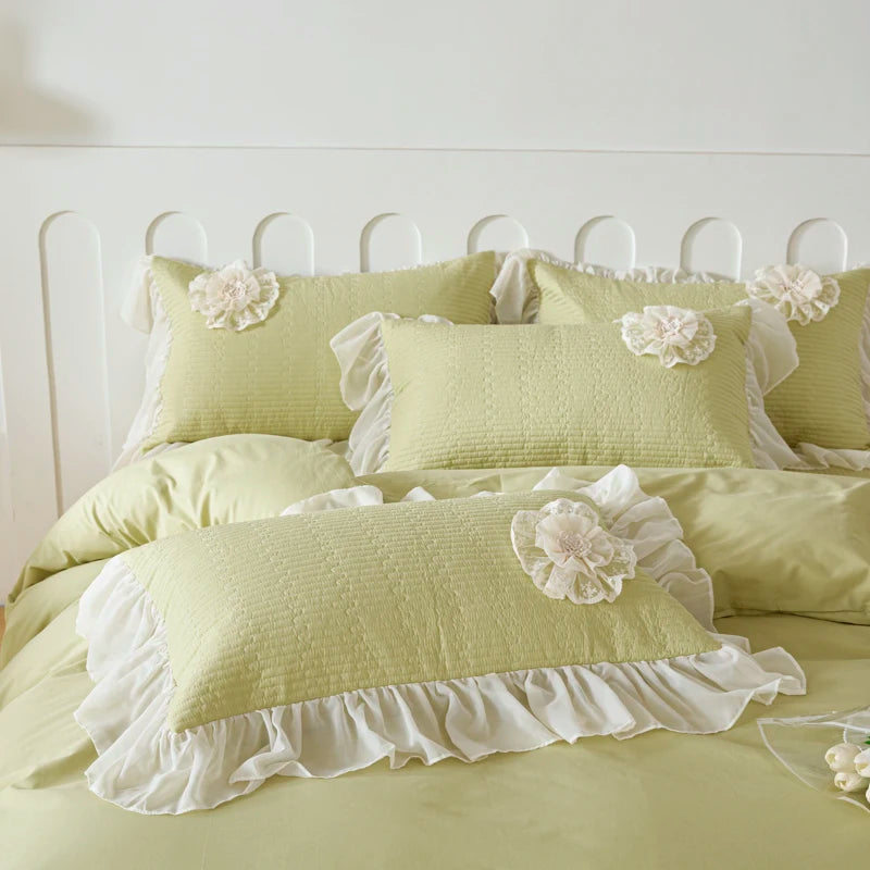 Romantic Pink Floral Pure Cotton Korean Princess Bedding Set - Soft and Elegant Design