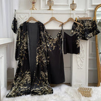 Thumbnail for Floral Nature Silk Robe Sleep Suit Lace Satin Pajamas V-Neck Nightwear Sleepwear