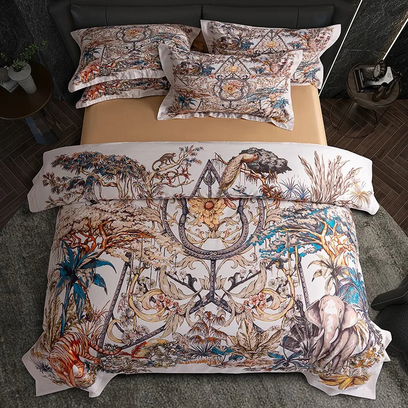 Tiger Elephant Tropical Jungle Egyptian Cotton 1000TC Ultra Soft Silky Bedding set