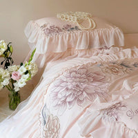 Thumbnail for Pink Romantic Flowers Embroidery Duvet Cover, 1200TC Egyptian Cotton Bedding Set