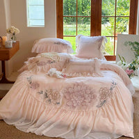 Thumbnail for Pink Romantic Flowers Embroidery Duvet Cover, 1200TC Egyptian Cotton Bedding Set