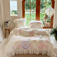 Thumbnail for White Purple Romantic Flowers Embroidery Princess Duvet Cover, 1200TC Egyptian Cotton Bedding Set